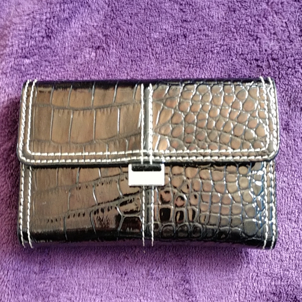 Shiny black faux gator wallet
